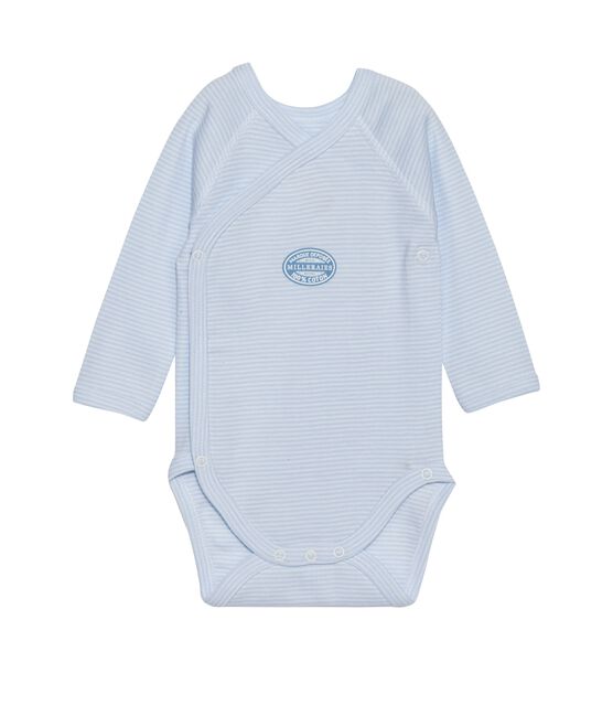 Body neonato maniche lunghe millerighe blu FRAICHEUR/bianco ECUME