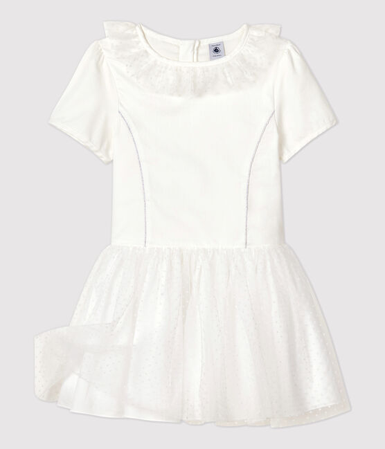 Abito da cerimonia in raso e tulle bambina bianco MARSHMALLOW
