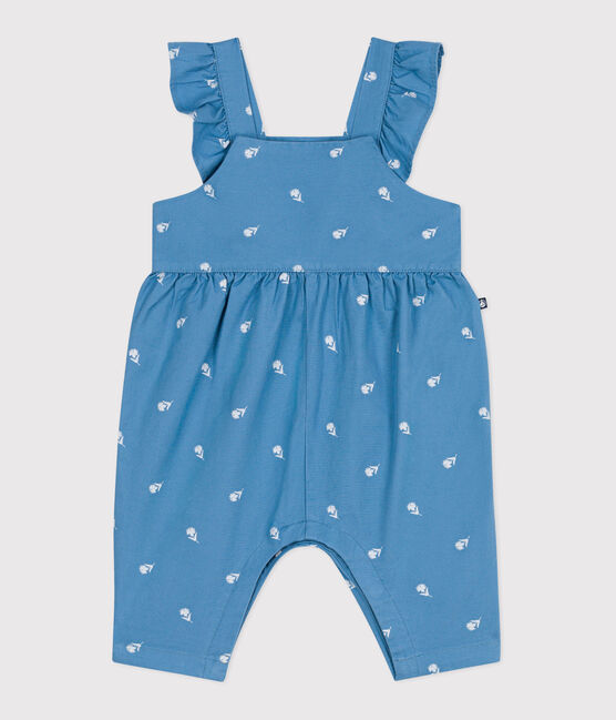 Salopette in cotone con fiori ricamati e gamba lunga neonato blu ALASKA/bianco MARSHMALLOW