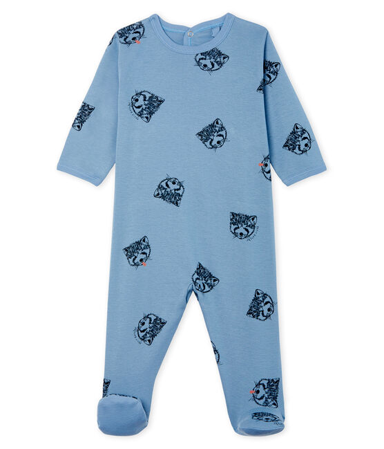 Tutina bebè maschio a costine blu ACIER/bianco MULTICO