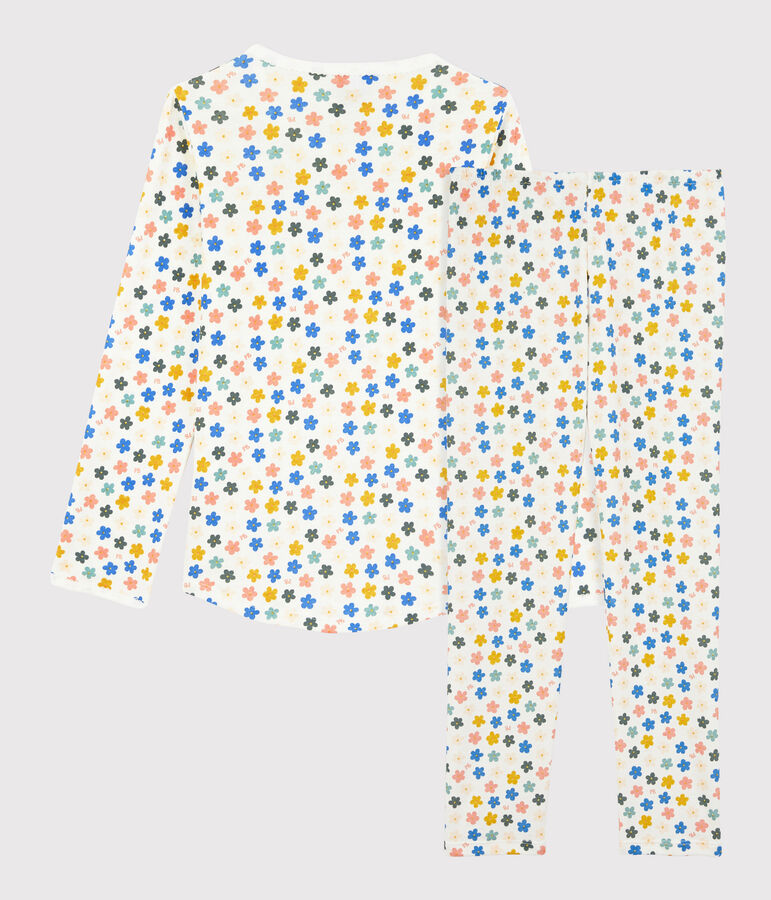 Pigiama a fiori fosforescenti bambina in cotone bianco MARSHMALLOW/bianco MULTICO