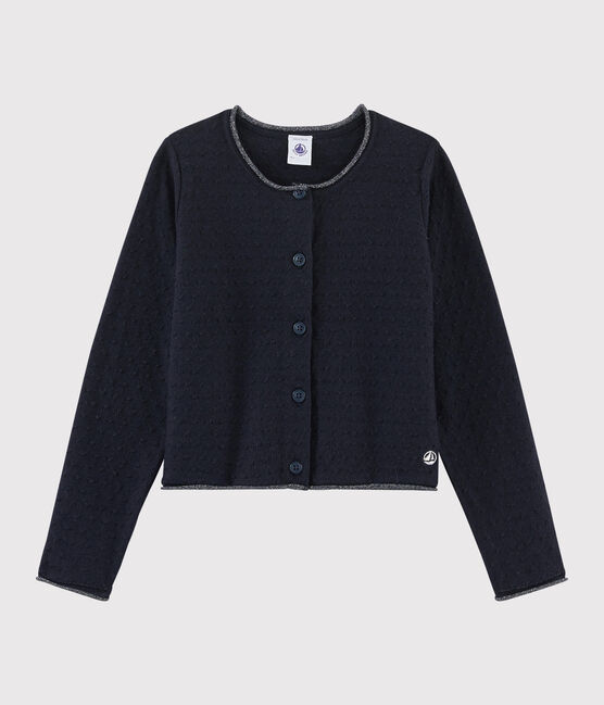 Cardigan bambina in lana e cotone blu SMOKING