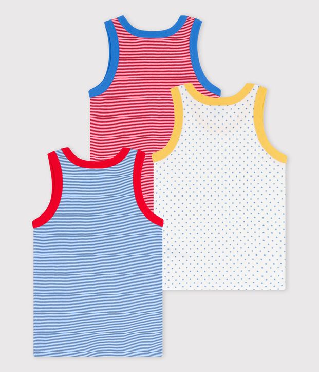 Confezione da 3 canottiere millerighe bambino in cotone biologico multicolore