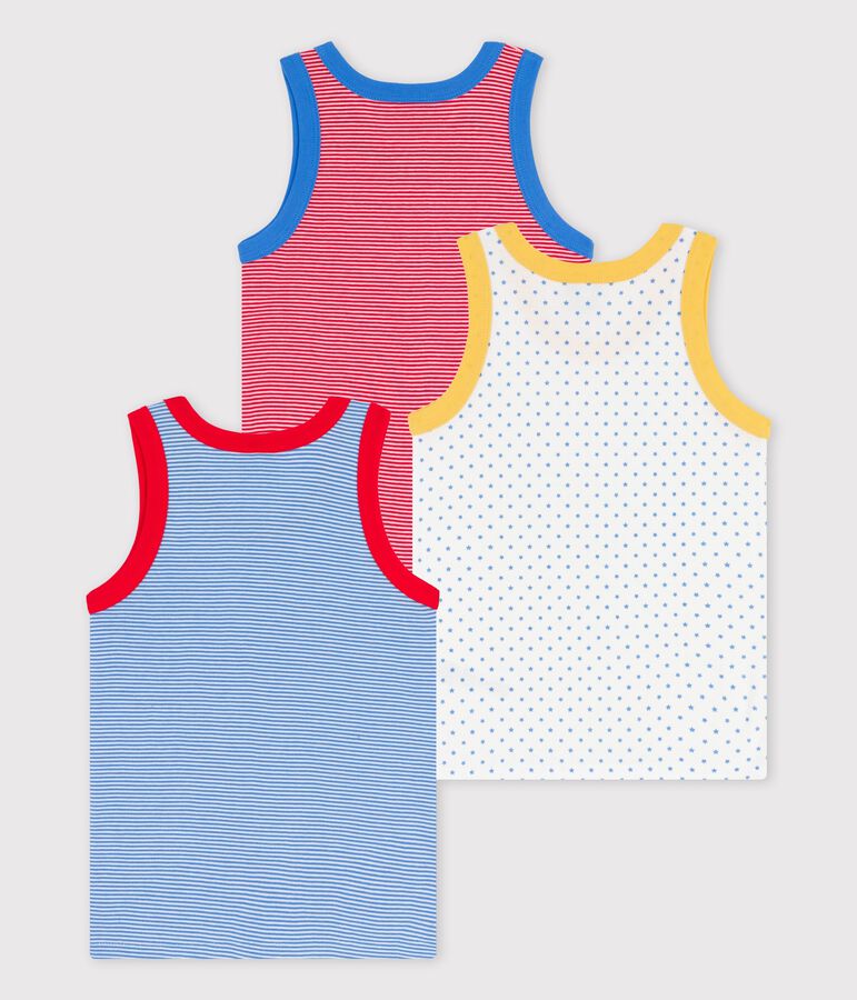 Confezione da 3 canottiere millerighe bambino in cotone biologico multicolore