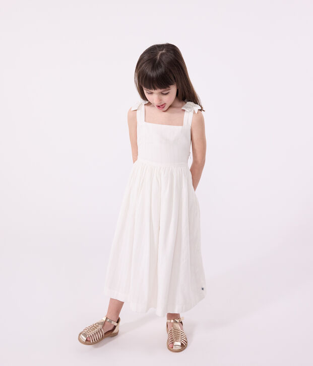 Abito lungo con spalline in cotone tinta unita bambina bianco