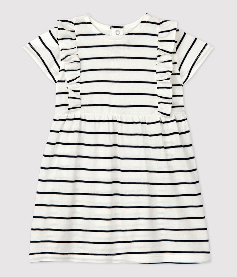 Abito beb&egrave; a maniche corte in jersey a righe bianco/blu