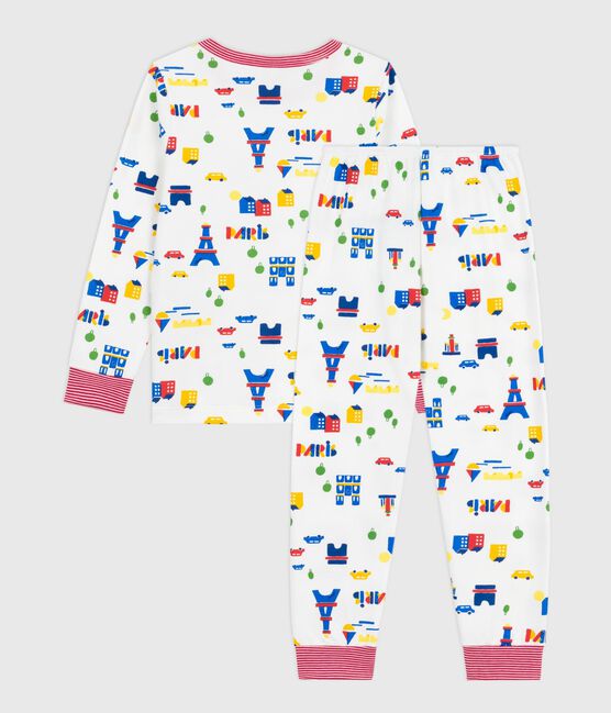 Pigiama bambino in tessuto felpato con stampa Parigi bianco MARSHMALLOW/bianco MULTICO