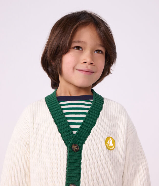 Cardigan in cotone tinta unita bambino bianco/multicolore