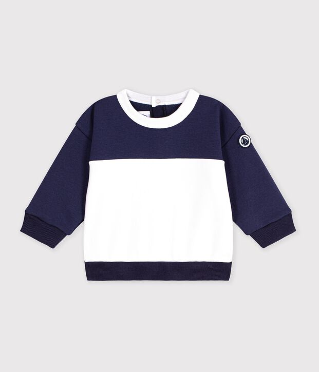Felpa in cotone color block neonato blu/ecru