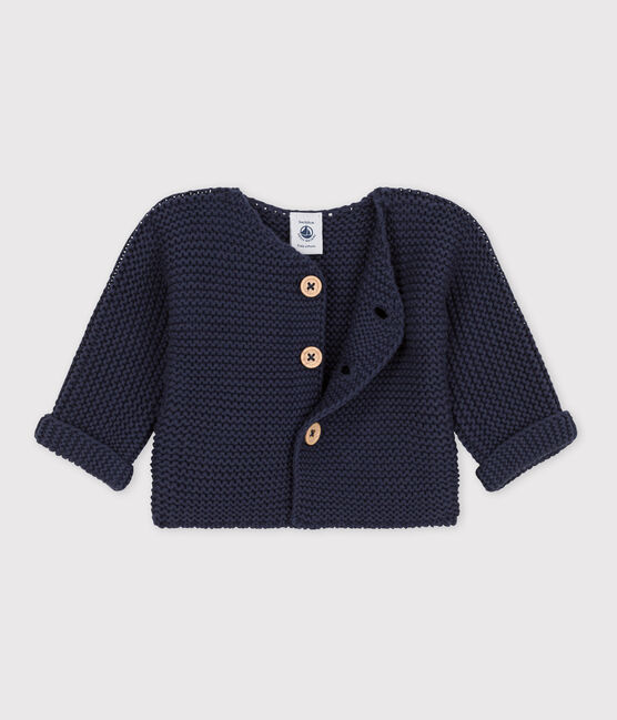 Cardigan bebè in tricot in cotone a punto legaccio blu SMOKING