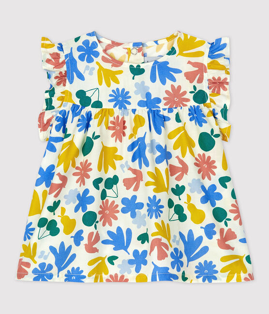 Blusa senza maniche bebè in popeline a fiori bianco MARSHMALLOW/bianco MULTICO