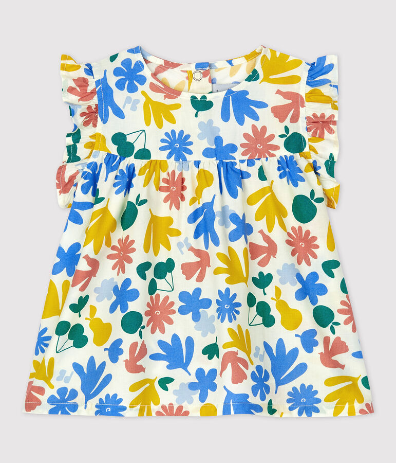 Blusa senza maniche beb&egrave; in popeline a fiori bianco/multicolore