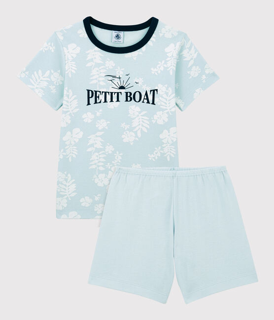 Pigiama corto Hawai blu bambino in cotone PLEINAIR/ MARSHMALLOW