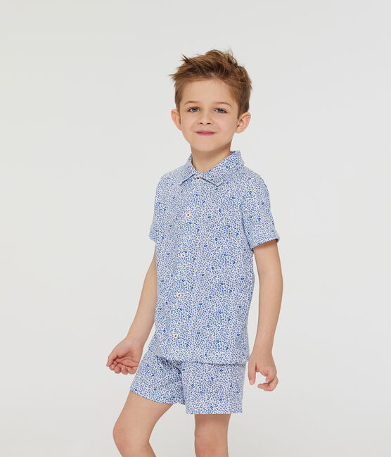 Pigiama corto bambino a costine bianco MARSHMALLOW/blu MAJOR