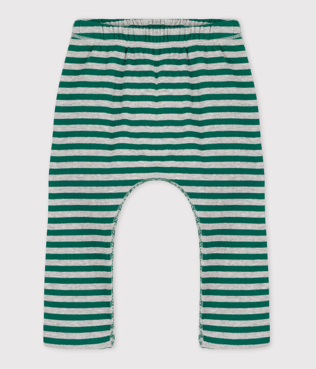 Pantaloni beb&egrave; a righe in tubique verde/grigio