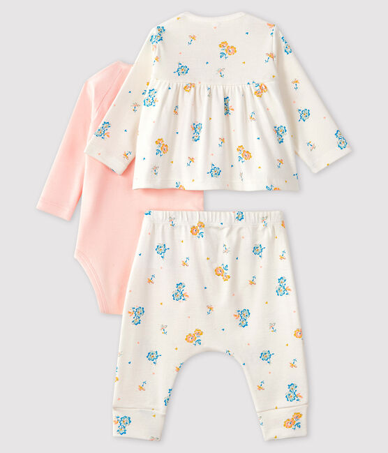 Completo 3 pezzi bimba a coste bianco MARSHMALLOW/bianco MULTICO