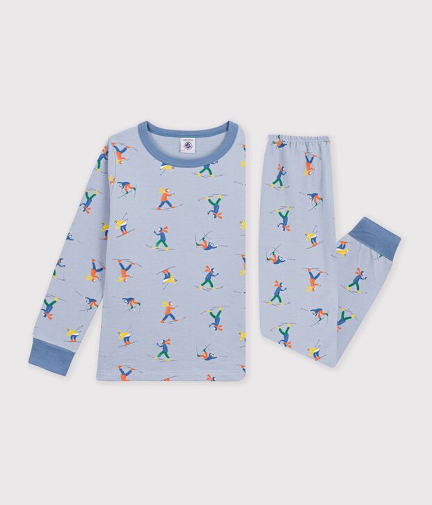 Pigiama in tessuto felpato con sciatori stampati bambino blu/multicolore