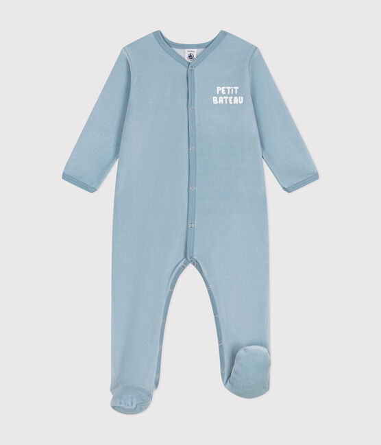 Tutina pigiama neonato in ciniglia blu ENNEIGE