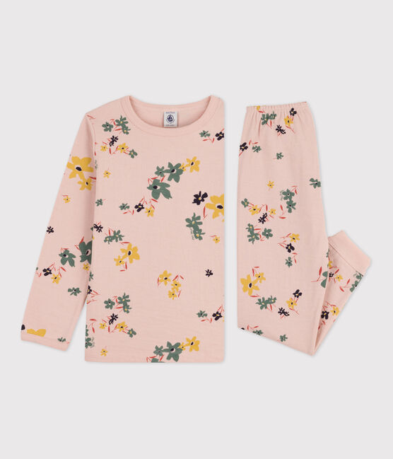 Pigiama in  tubique, con fantasia fiore, per bimbe rosa SALINE/bianco MULTICO