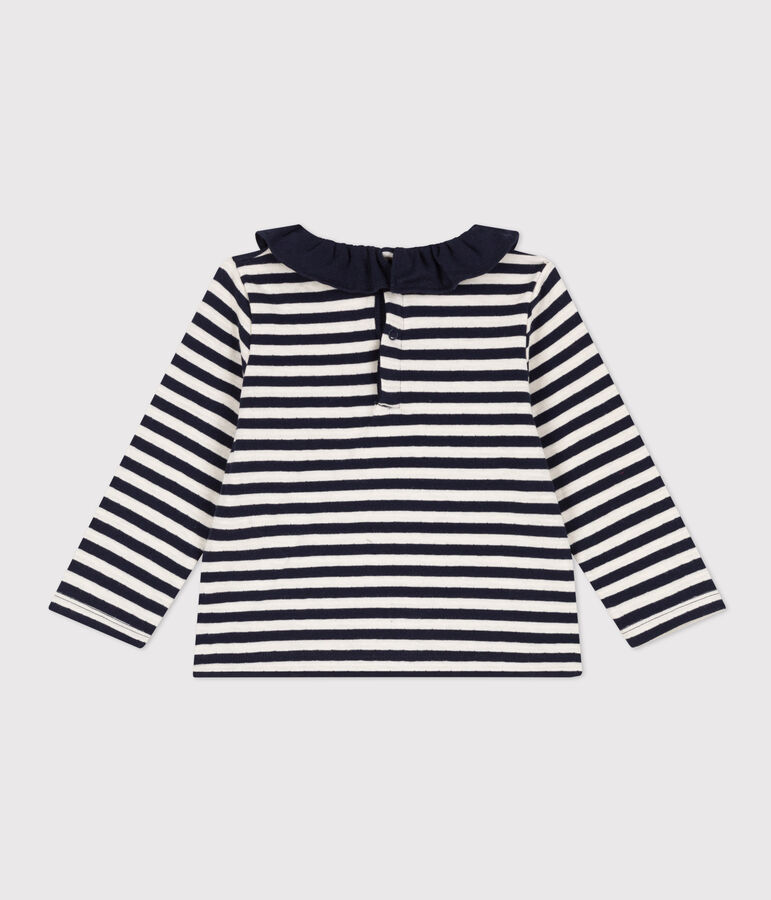 Blusa a manica lunga in tubique per beb&egrave; blu/ecru