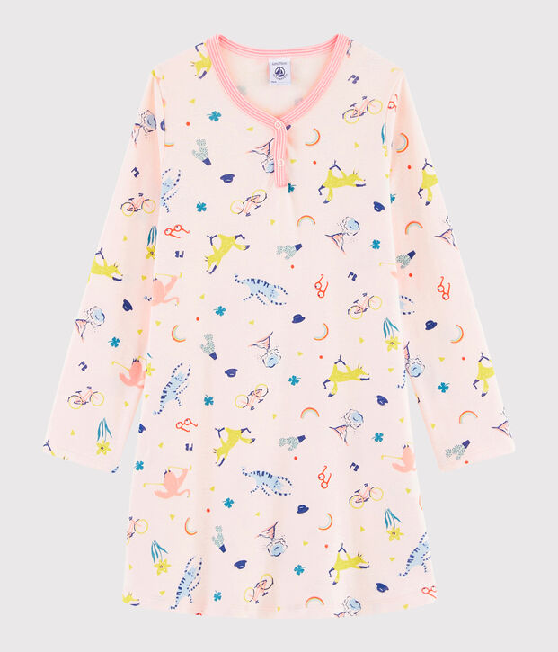 Camicia da notte fantasia bambina a costine rosa/multicolore