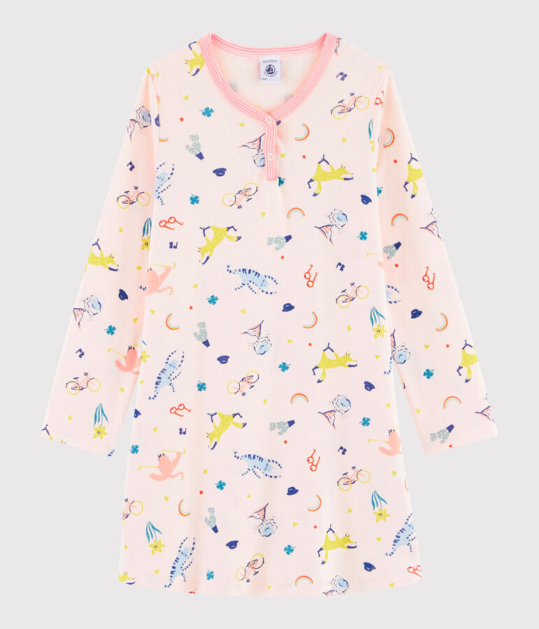 Camicia da notte fantasia bambina a costine rosa/multicolore