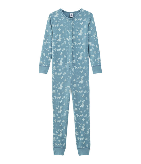 Tutina lunga bambina in cotone blu FONTAINE/bianco MARSHMALLOW