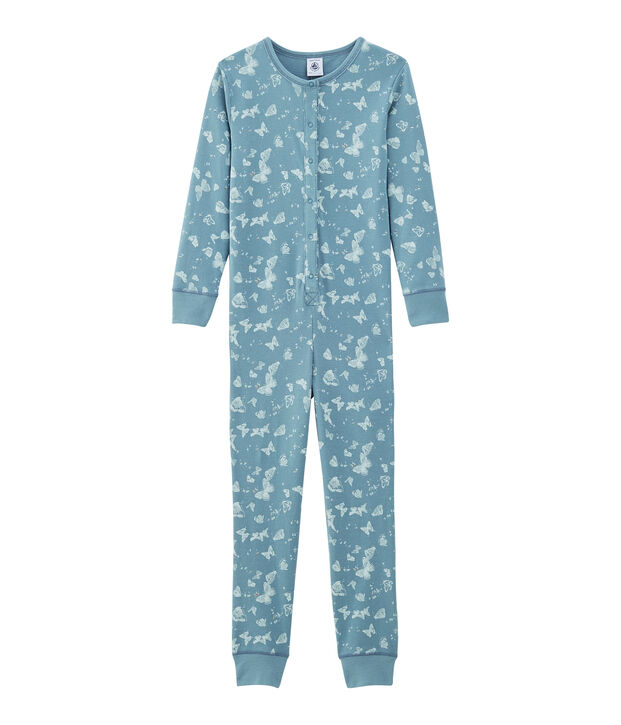 Tutina lunga bambina in cotone blu/bianco