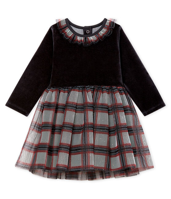 Abito bi-materiale a maniche lunghe da bebè femmina nero NOIR/bianco MULTICO