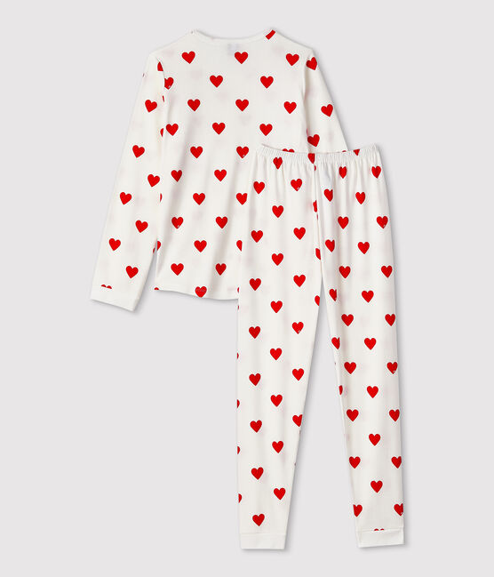 Pigiama bambino fantasia cuori a costine bianco MARSHMALLOW/rosso TERKUIT