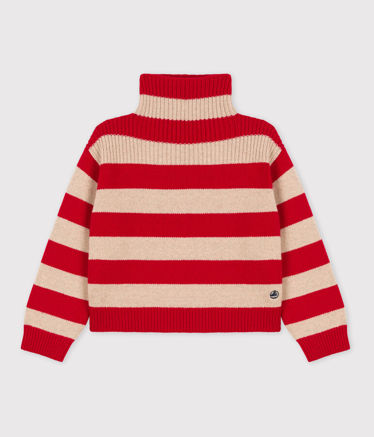 Pullover a righe in lana e cotone bambino beige/rosso