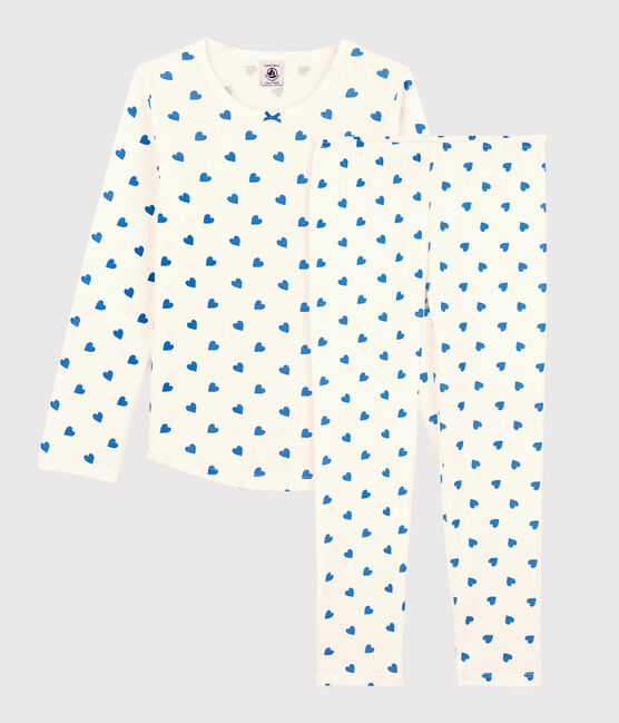 Pigiama fiori blu bambina in cotone bianco MARSHMALLOW/blu BRASIER