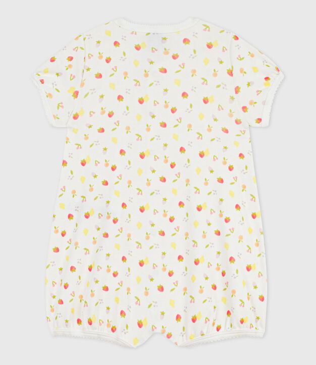 Tutina corta in cotone con frutti stampati neonato bianco/rosa