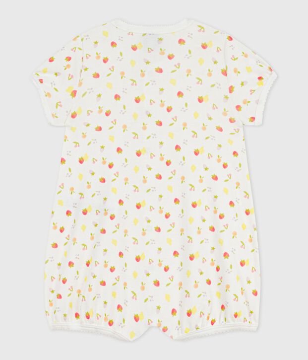 Tutina corta in cotone con frutti stampati neonato bianco/rosa