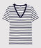 T-shirt L'ICONIQUE scollo a V in cotone Donna bianco MARSHMALLOW/blu SMOKING