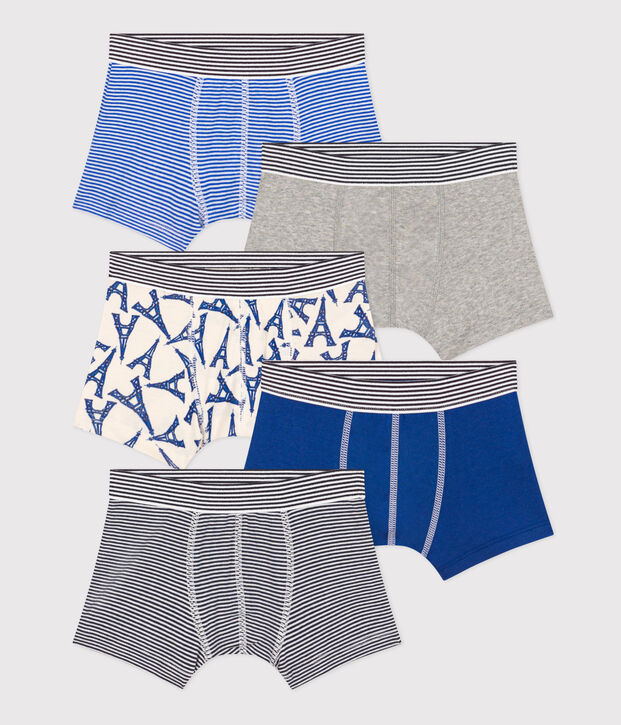 Confezione da 5 boxer bambino in cotone motivo Parigi multicolore