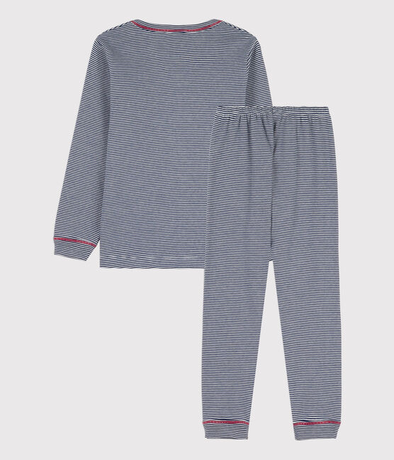 Pigiama millerighe bambino in cotone blu MEDIEVAL/bianco MARSHMALLOW