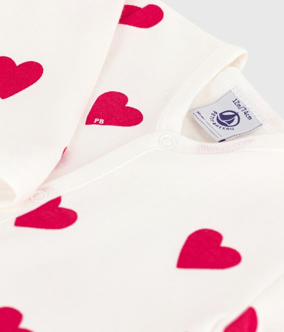 Pigiama in tessuto felpato spazzolato con colletto con stampa a cuori neonato bianco MARSHMALLOW/rosso TERKUIT