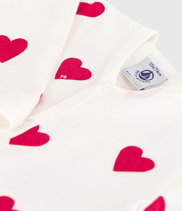 Tutina unisex per neonato in cotone con stampa a cuori bianco/rosso