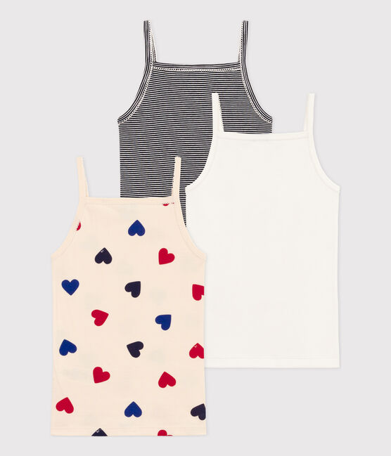 Confezione da 3 canottiere bambina con spalline in cotone a cuoricini  variante 1
