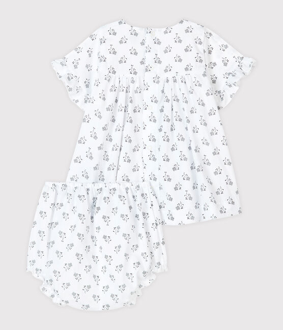 Abito con bloomer a stampa floreale bebé bambina in popeline bianco MARSHMALLOW/bianco MULTICO