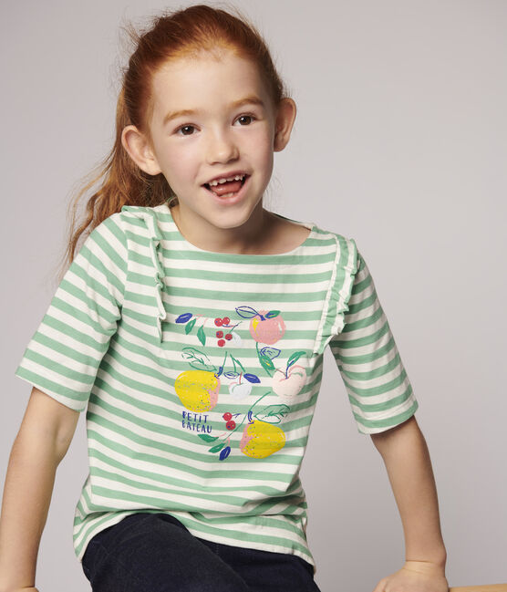 T-shirt a maniche corte in jersey bambina verde ALOEVERA/bianco MARSHMALLOW