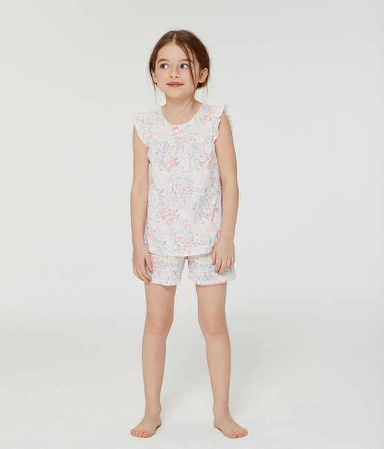 Pigiama corto bambina a costine bianco MARSHMALLOW/bianco MULTICO