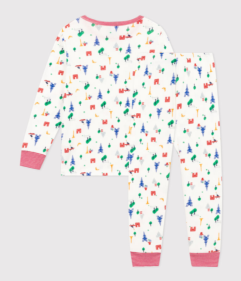 Pigiama bambino fantasia Parigi in cotone bianco/blu/multicolore