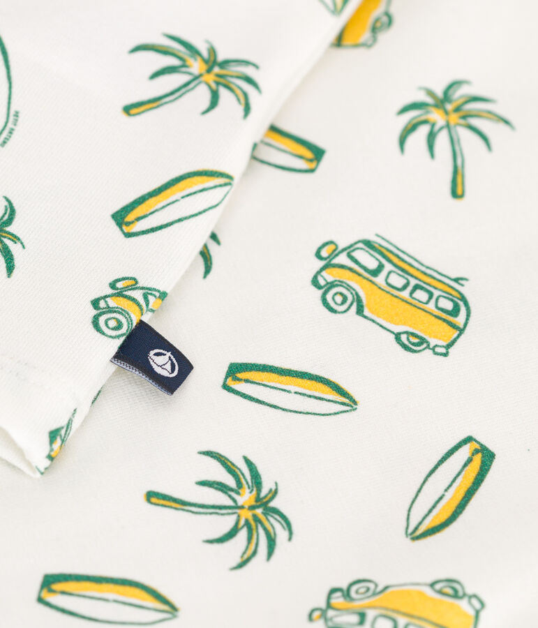 T-shirt a maniche corte in cotone con barche stampate neonato bianco/giallo