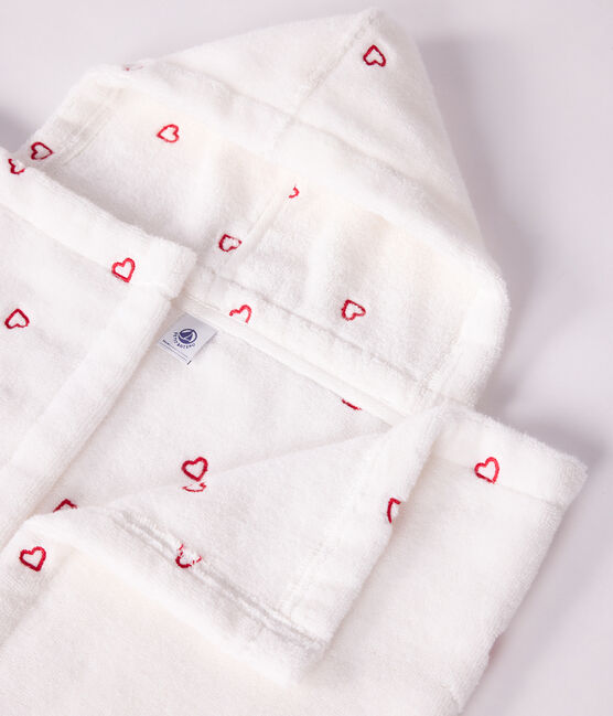 Mantellina da bagno in spugna con cuori ricamati neonato bianco MARSHMALLOW/rosa CHARME