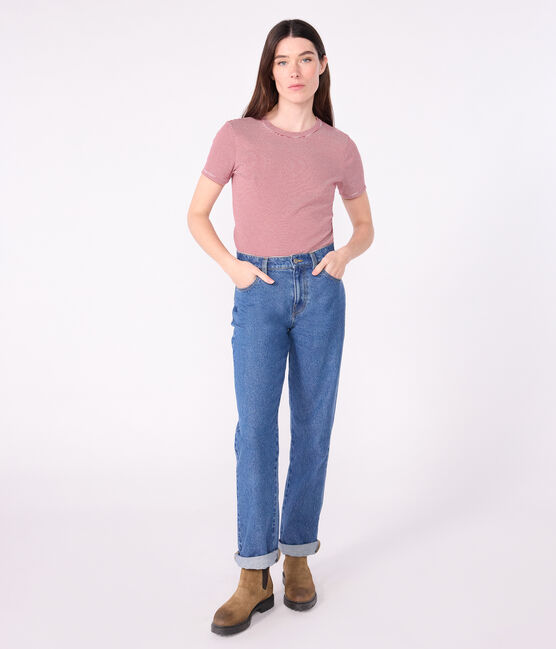 T-shirt L'Iconique a maniche corte in cotone donna rosso AMARANTE/ MARSHMALLOW