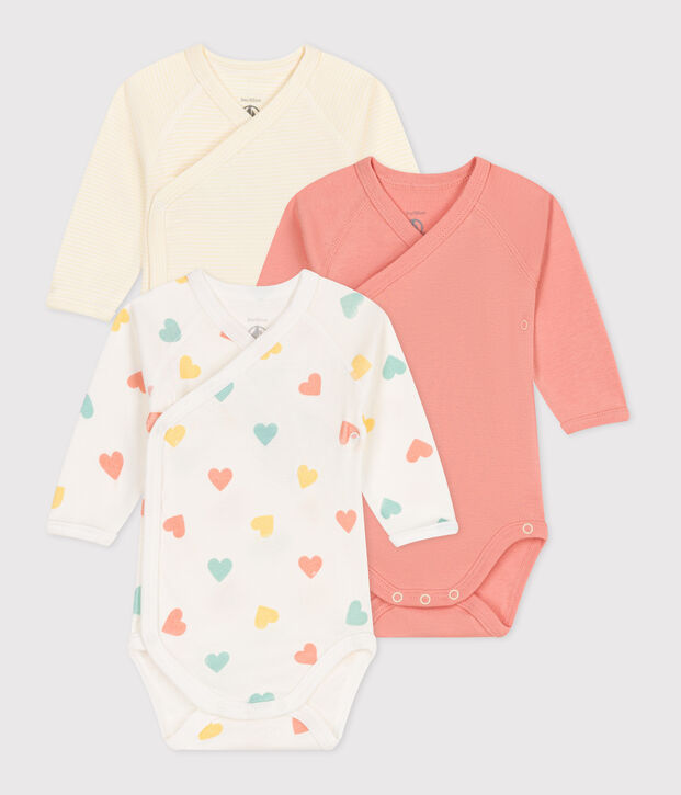 Set da 3 body incrociati a maniche lunghe in cotone stampato neonato multicolore