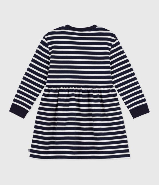 Abito a maniche lunghe in cotone bambina blu SMOKING/bianco MARSHMALLOW