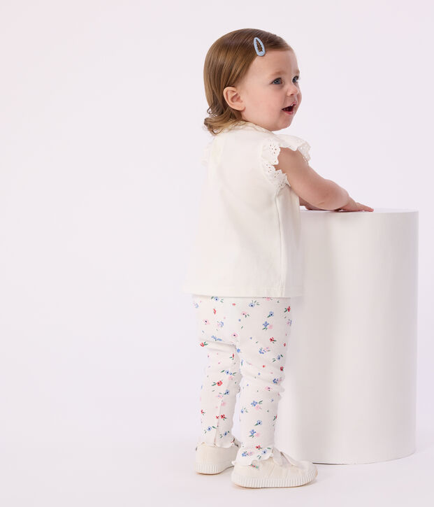 Leggings in cotone con stampa a fiori neonato bianco/multicolore